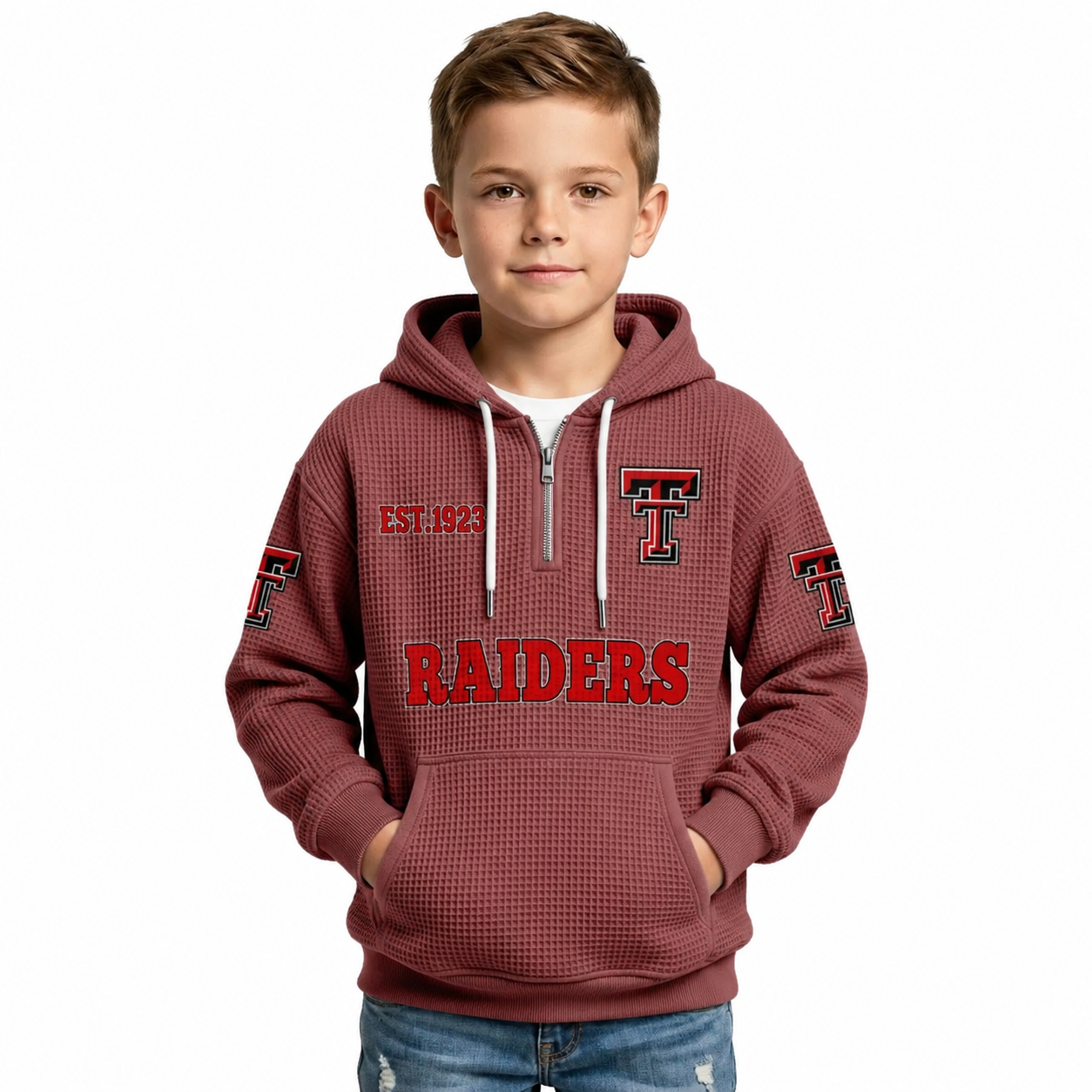 Raiders EST 1967 Printed Quarter Zip With Front Pocket Kids Hoodie
