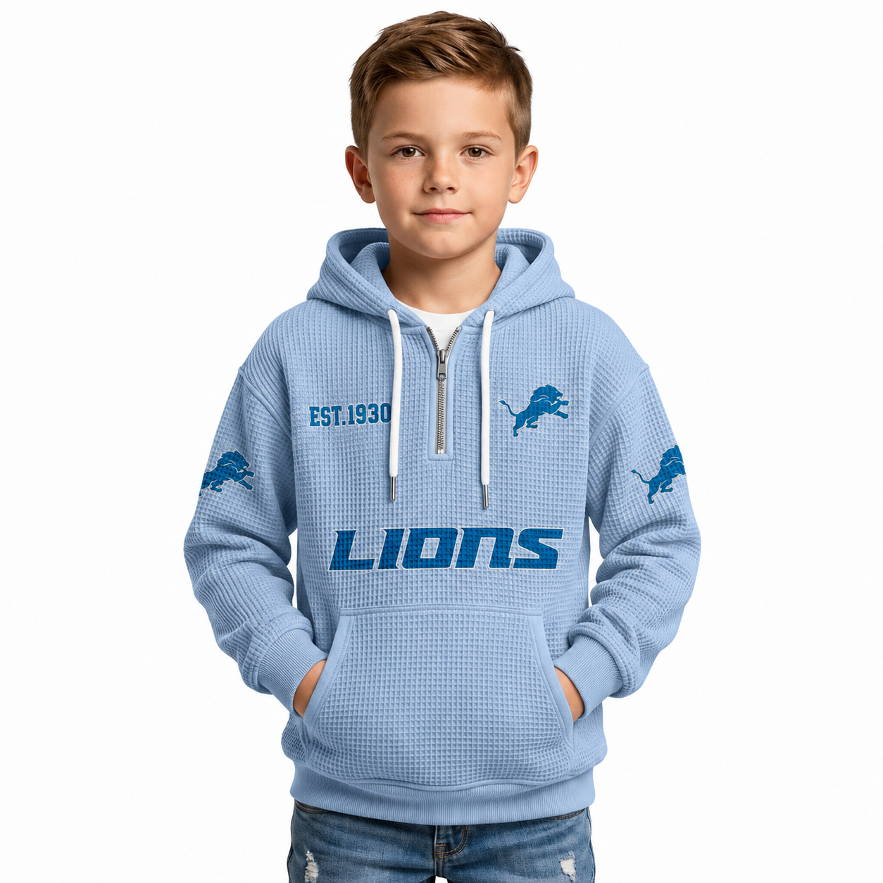 Detroit Lions EST 1930 Printed Quarter Zip Kids Hoodie