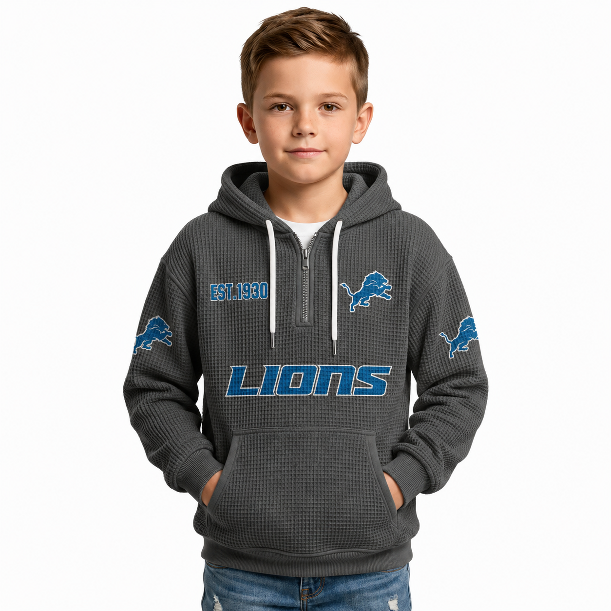 Detroit Lions EST 1930 Printed Quarter Zip Kids Hoodie