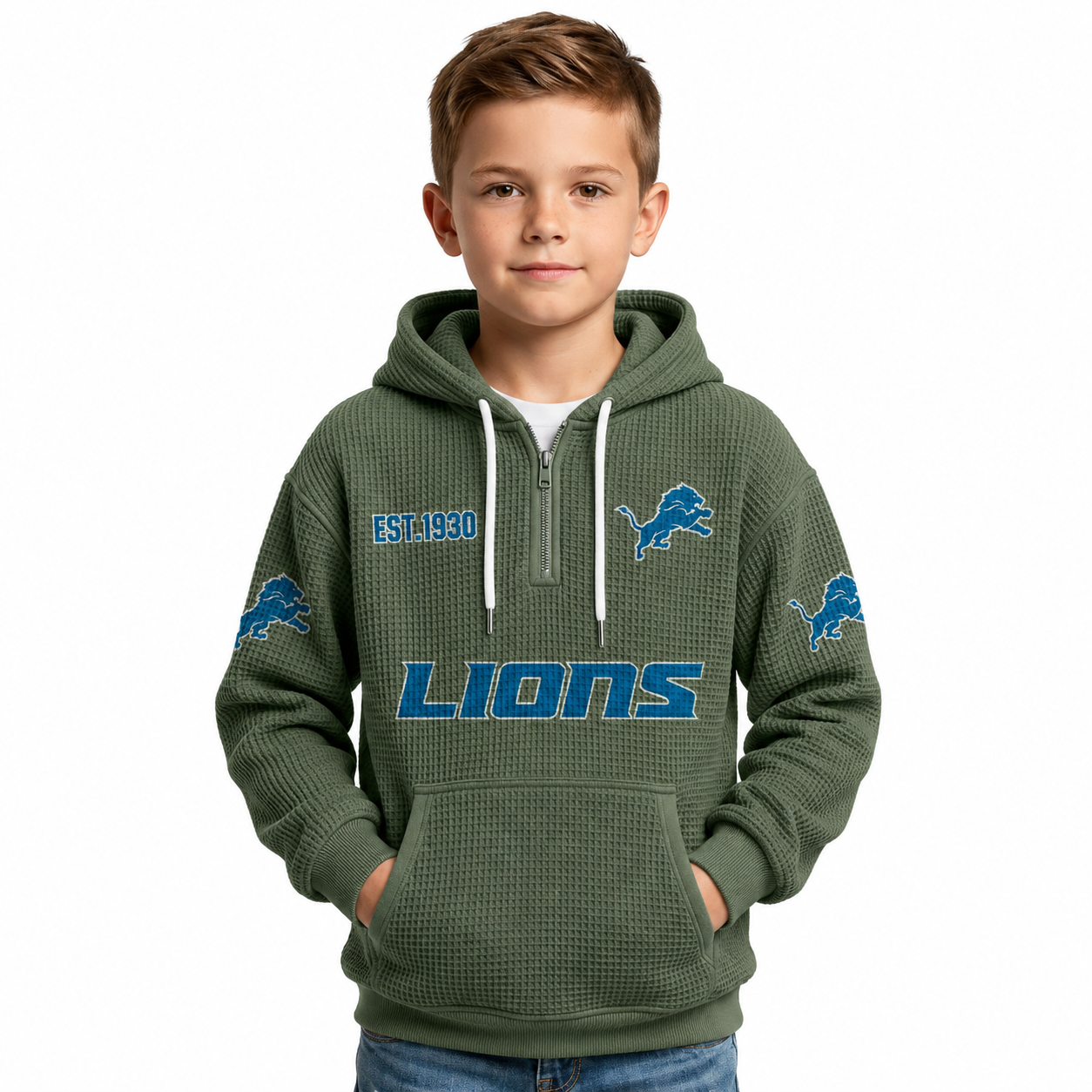 Detroit Lions EST 1930 Printed Quarter Zip Kids Hoodie