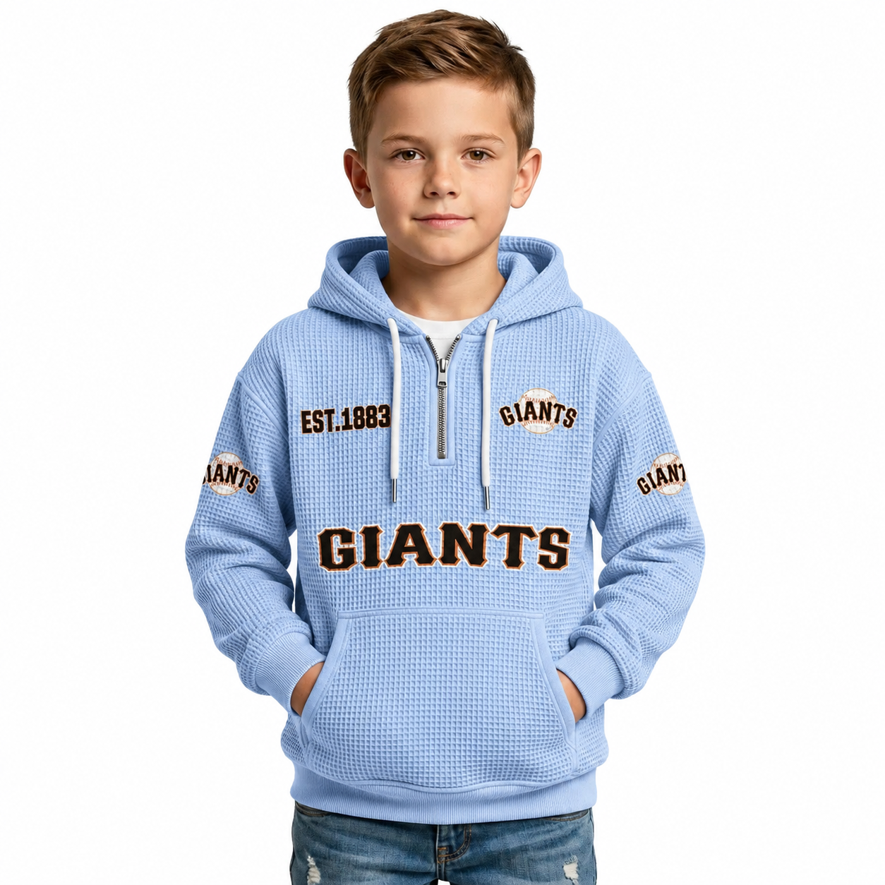 Giants EST 1883 Waffle Quarter Zip Kids Hoodie