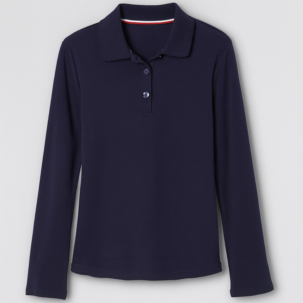 Girls Uniform Long Sleeve Picot Collar Polo