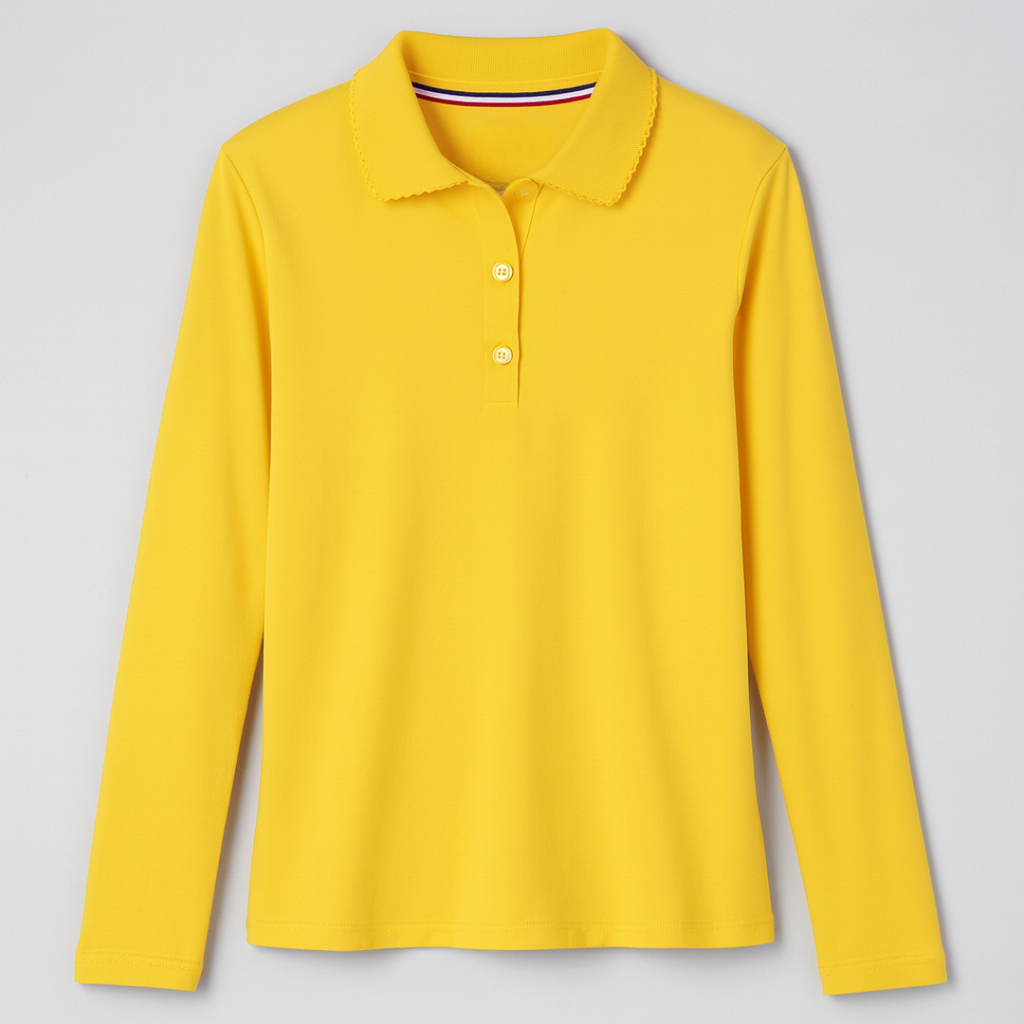 Girls Uniform Long Sleeve Picot Collar Polo