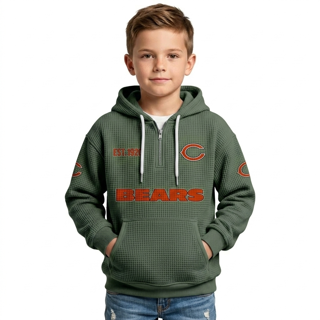 Chicago Bears EST 1920 Printed Quarter Zip Waffle Kids Football Fan Hoodie