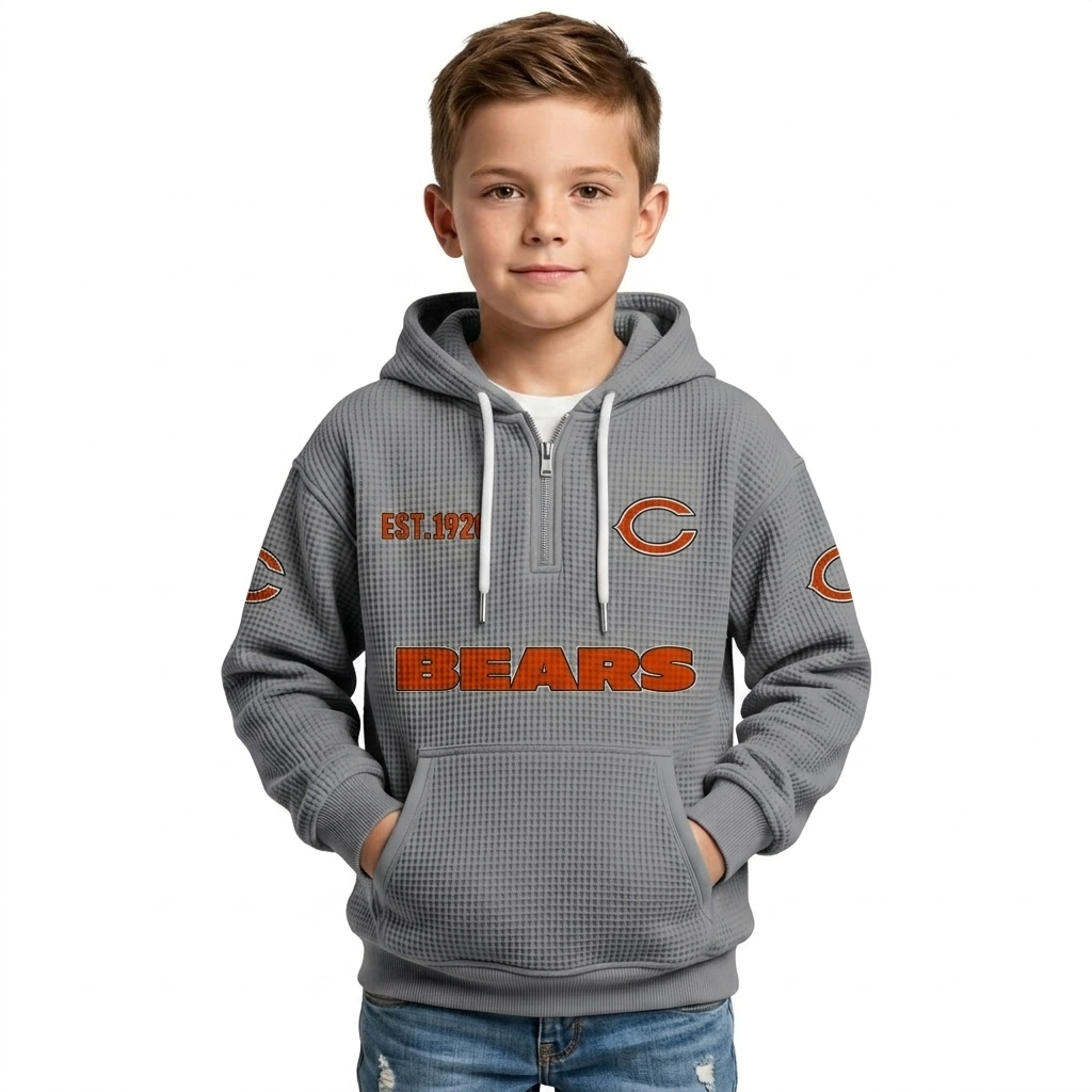 Chicago Bears EST 1920 Printed Quarter Zip Waffle Kids Football Fan Hoodie