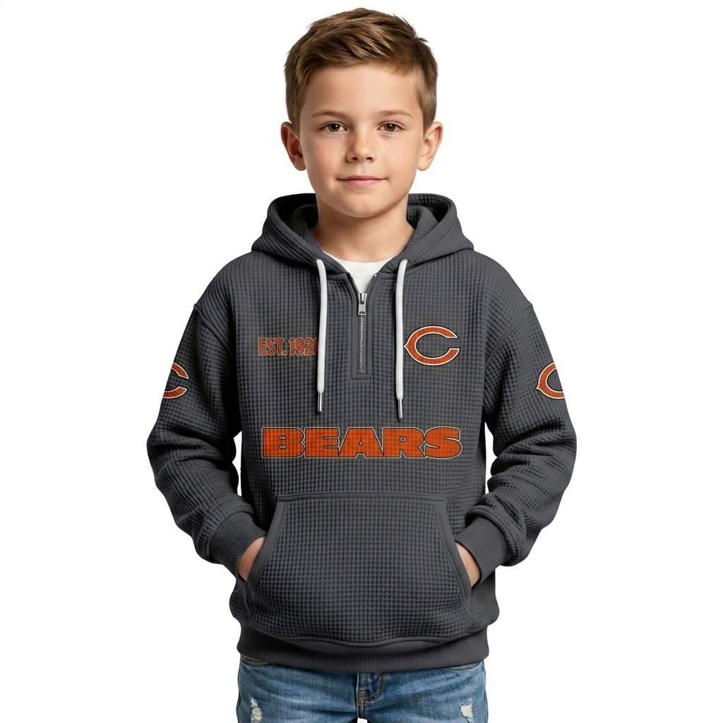 Chicago Bears EST 1920 Printed Quarter Zip Waffle Kids Football Fan Hoodie