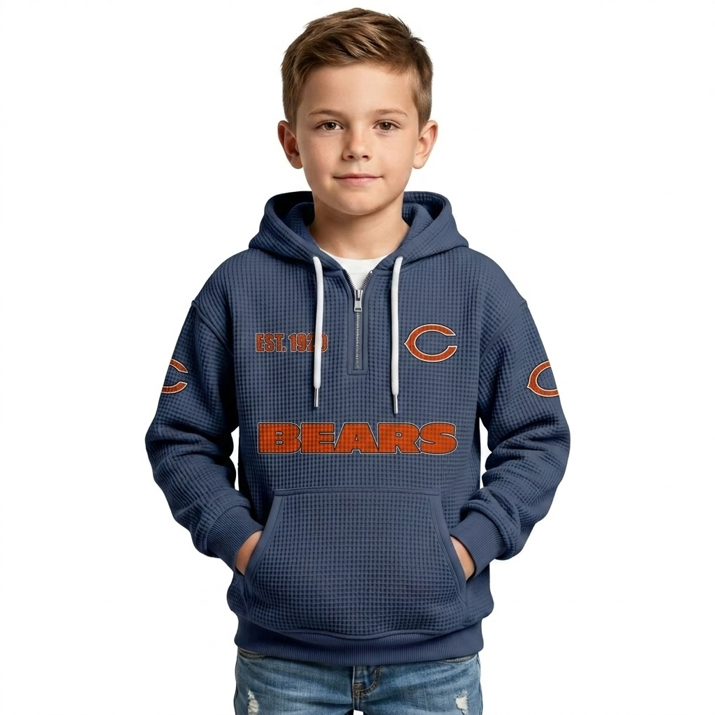 Chicago Bears EST 1920 Printed Quarter Zip Waffle Kids Football Fan Hoodie