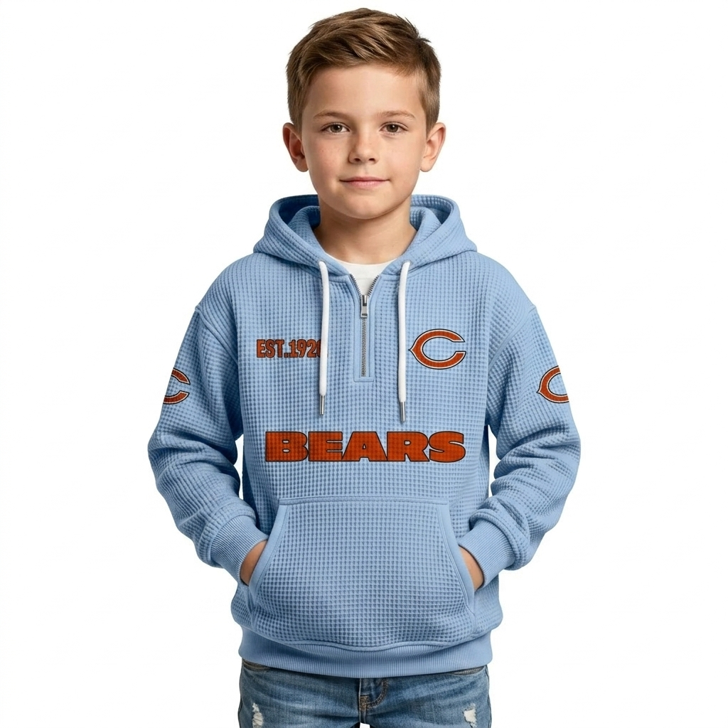Chicago Bears EST 1920 Printed Quarter Zip Waffle Kids Football Fan Hoodie
