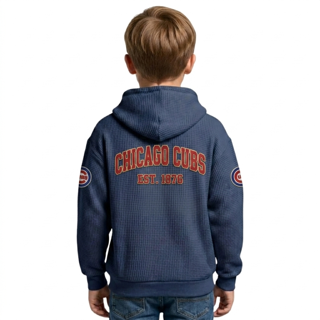 Chicago Cubs EST 1876 Kids Baseball Fan Printed Waffle Quarter Zip Hoodie