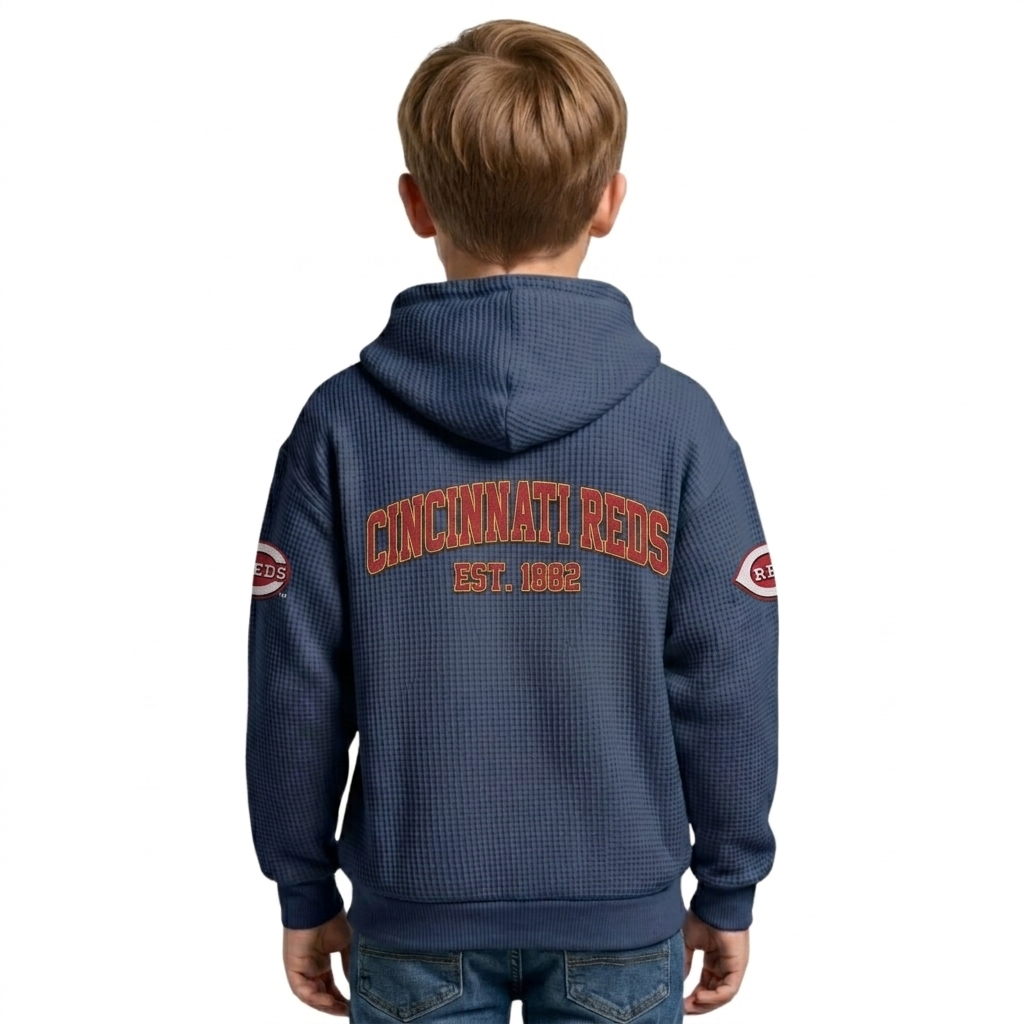 Cincinnati Reds EST 1882 Kids Baseball Fan Printed Waffle Quarter Zip Hoodie