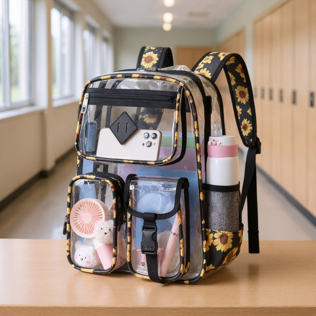 Clear Backpack For School, Heavy Duty PVC Transparent Bookbag For Girls Stadium