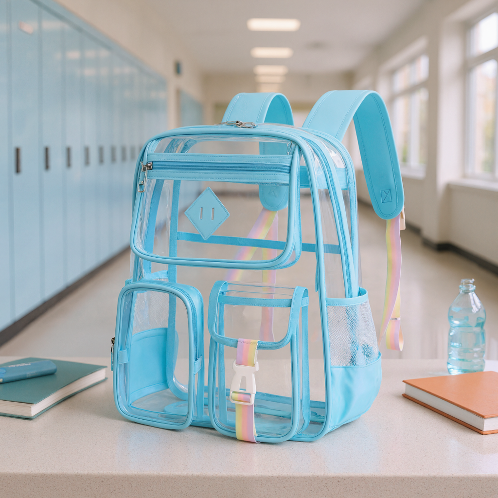 Clear Backpack For School, Heavy Duty PVC Transparent Bookbag For Girls Stadium