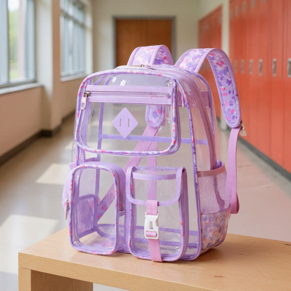 Clear Backpack For School, Heavy Duty PVC Transparent Bookbag For Girls Stadium