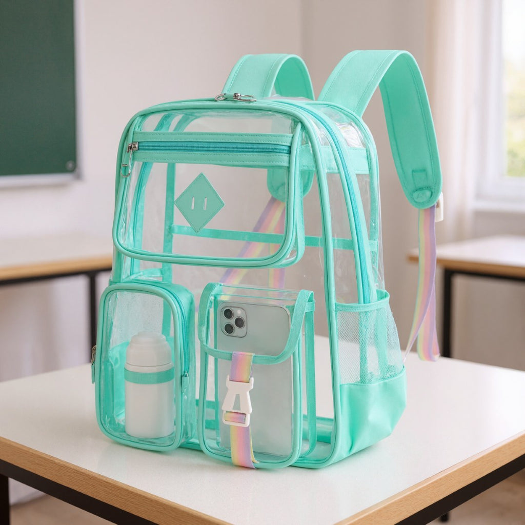 Clear Backpack For School, Heavy Duty PVC Transparent Bookbag For Girls Stadium