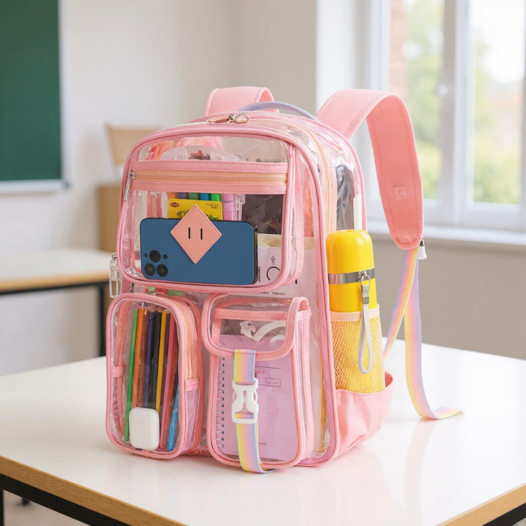 Clear Backpack For School, Heavy Duty PVC Transparent Bookbag For Girls Stadium
