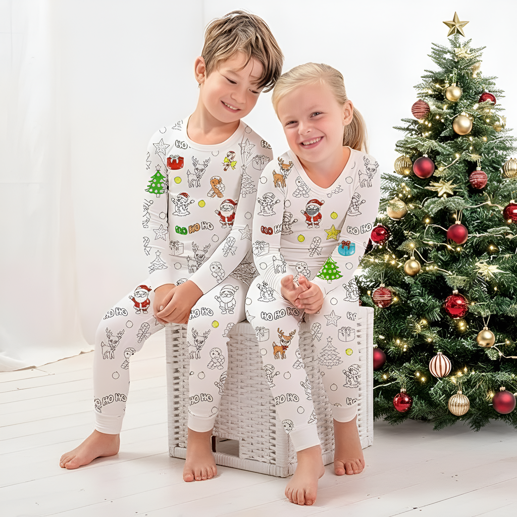 Kids Santa And Christmas Tree Creative Printed Pajama Set