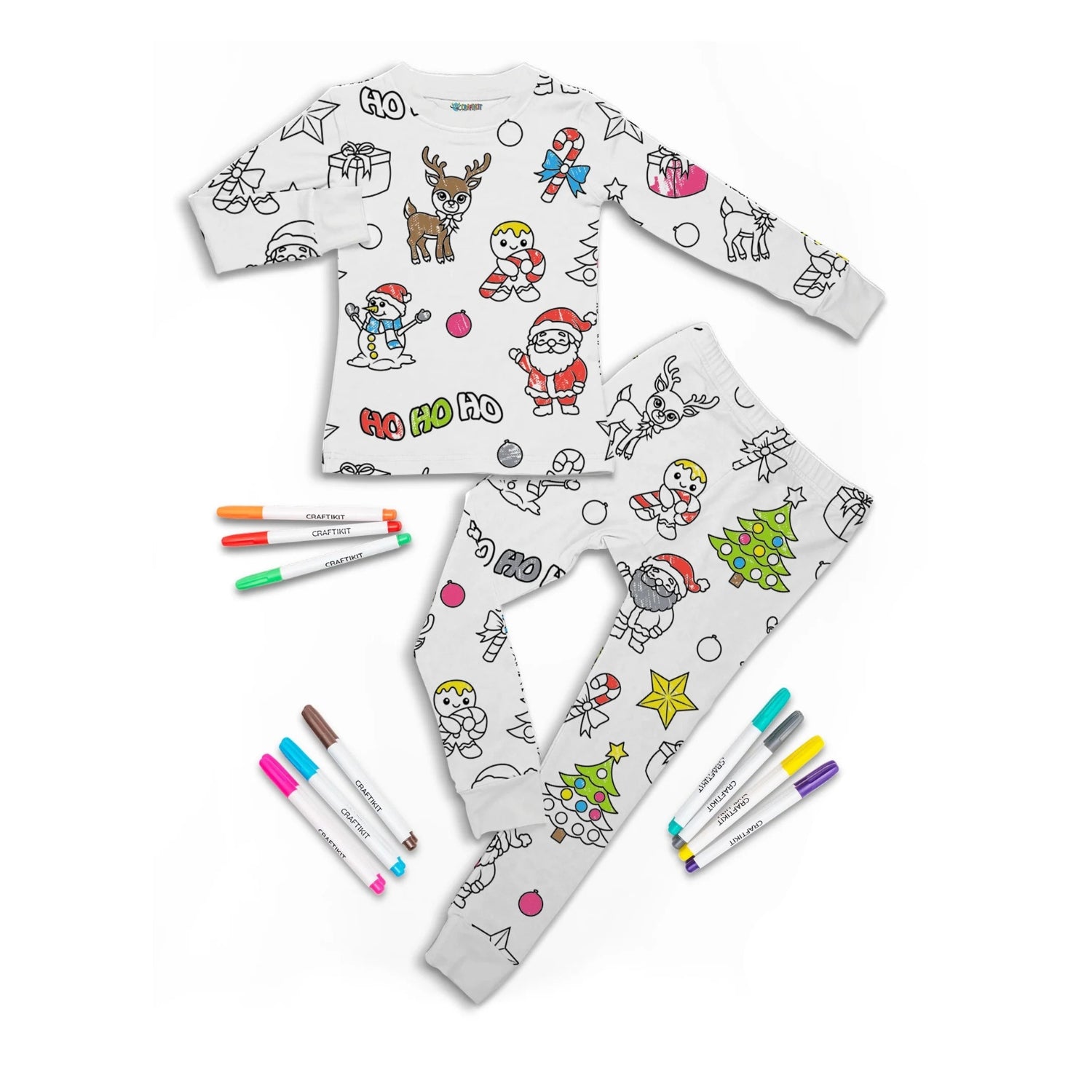 Kids Santa And Christmas Tree Creative Printed Pajama Set