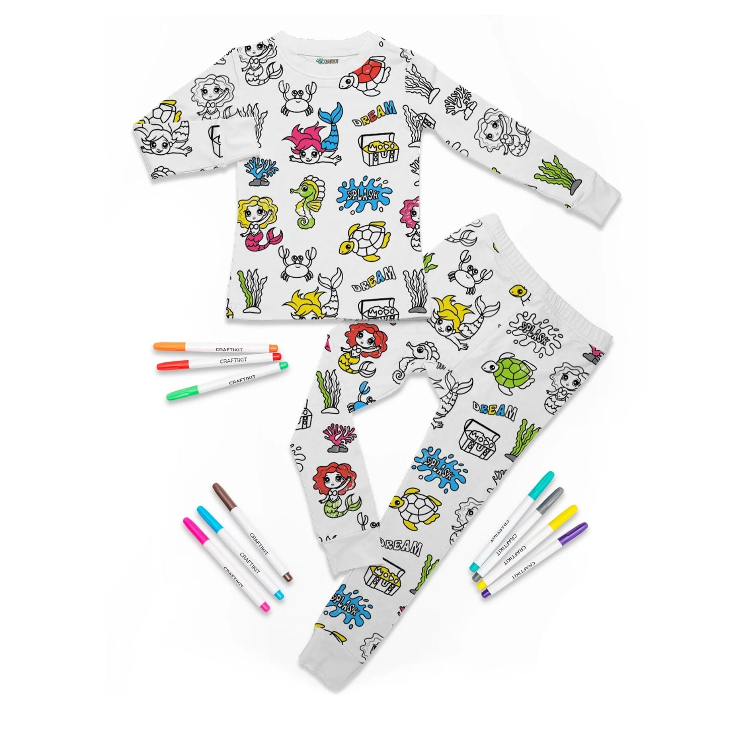 Kids Santa And Christmas Tree Creative Printed Pajama Set