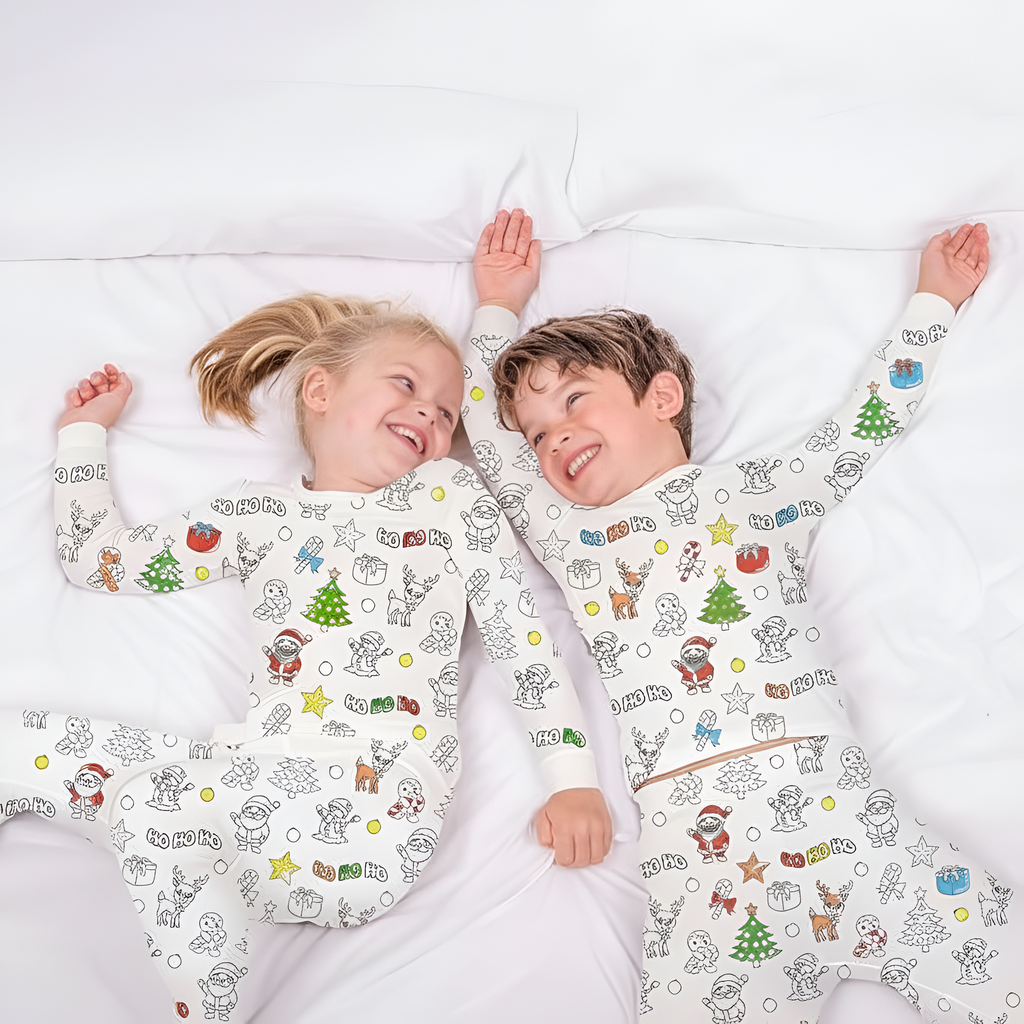 Kids Santa And Christmas Tree Creative Printed Pajama Set