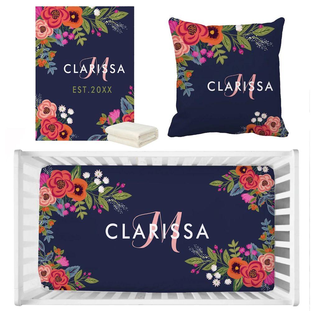 Custom Color Floral Baby Bedding