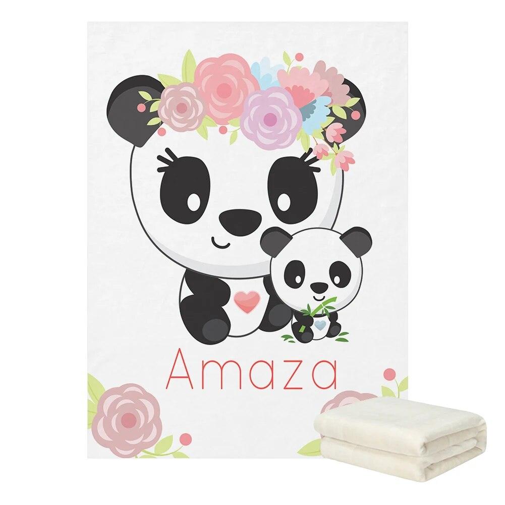 Panda Floral Name Blanket