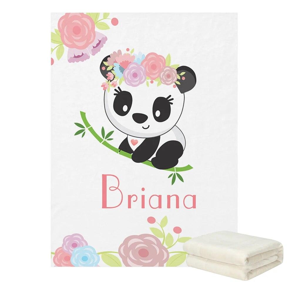 Panda Floral Name Blanket