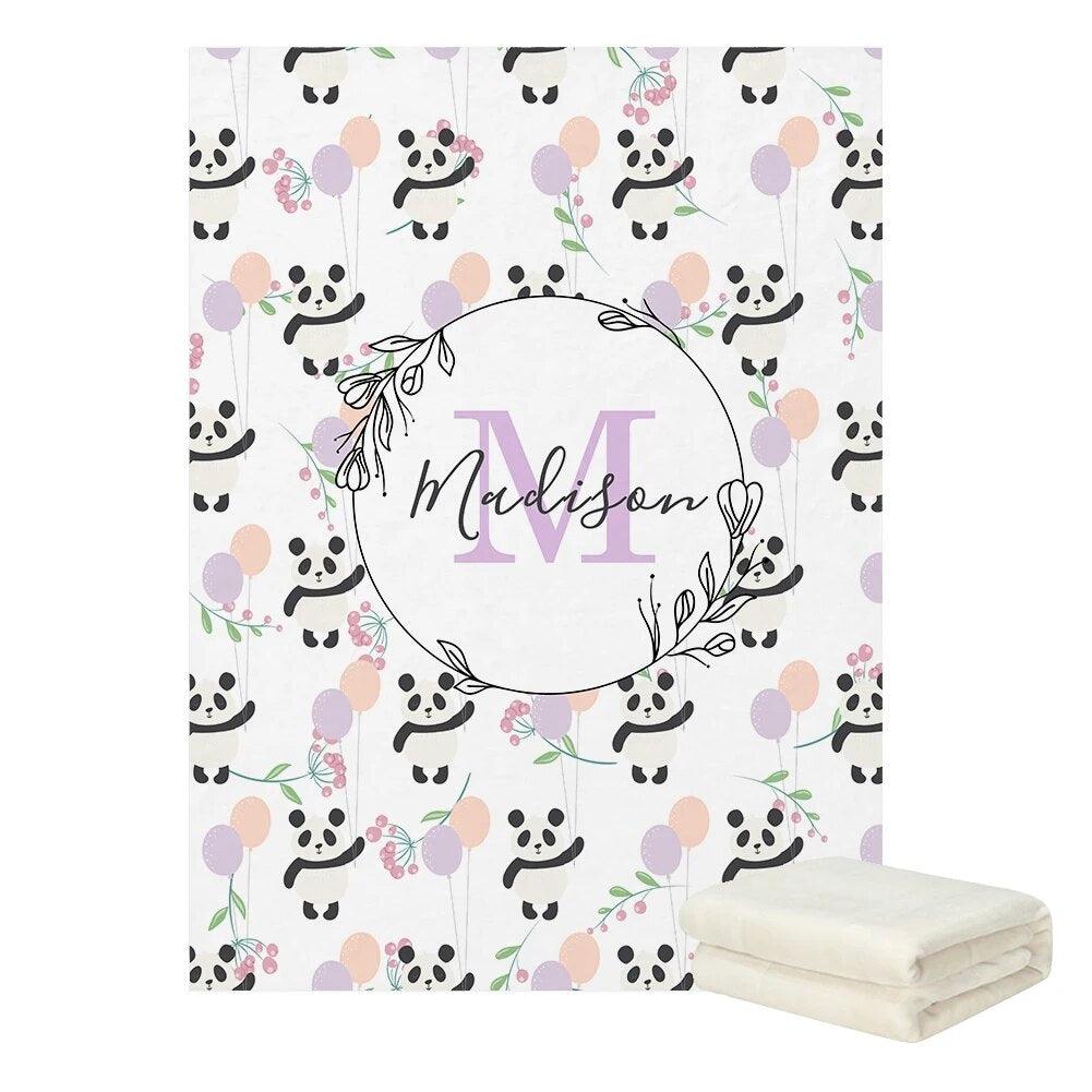 Panda Floral Name Blanket