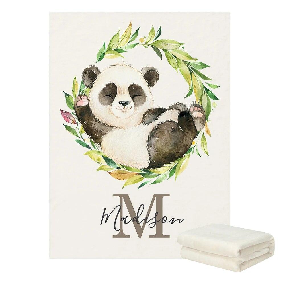 Panda Floral Name Blanket