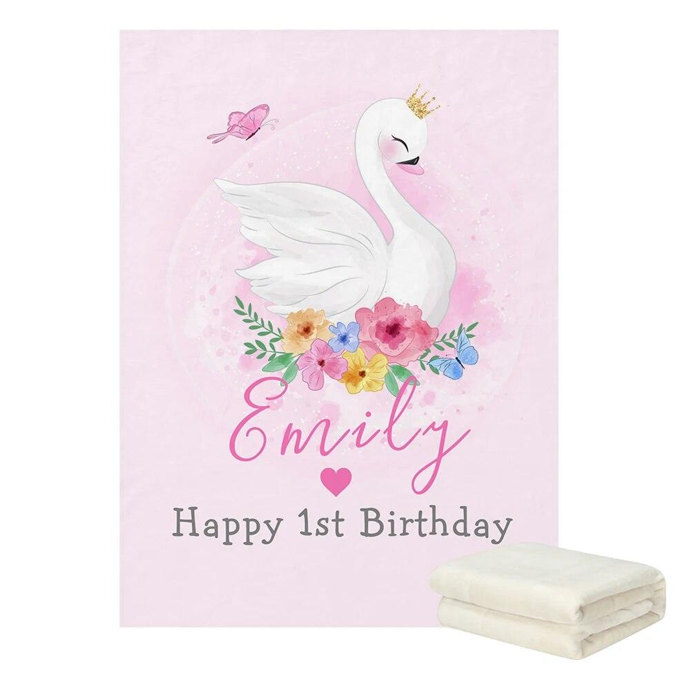 Personalized Swan Birthday Blanket
