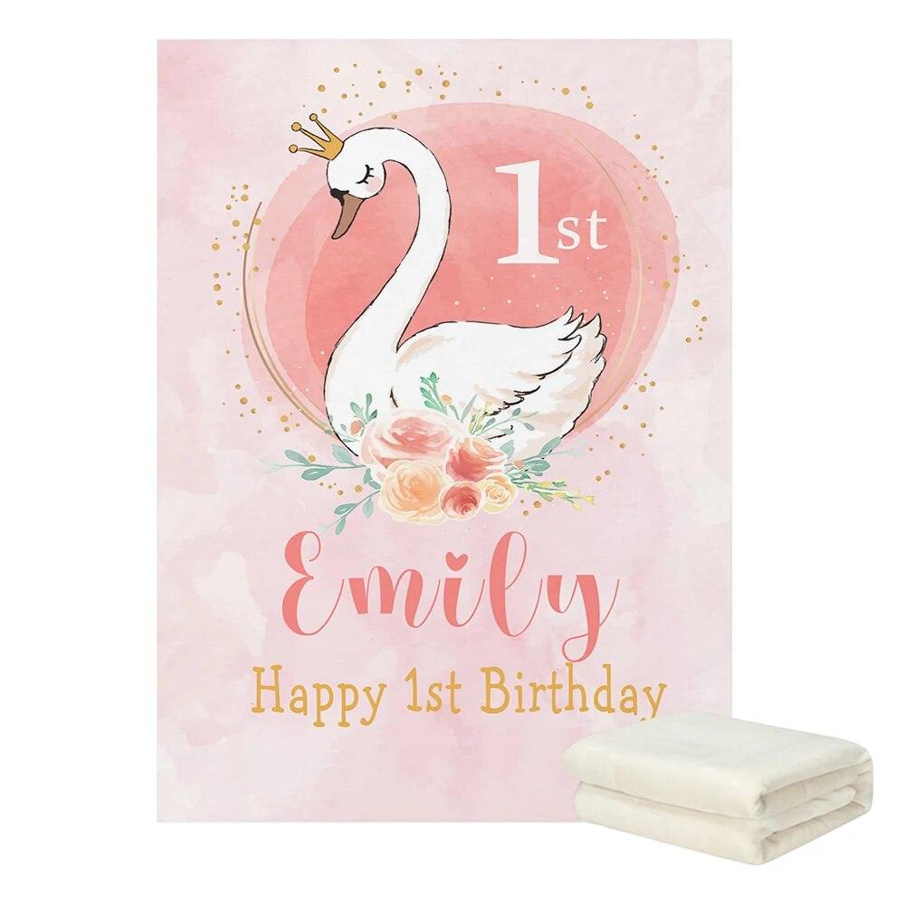 Personalized Swan Birthday Blanket