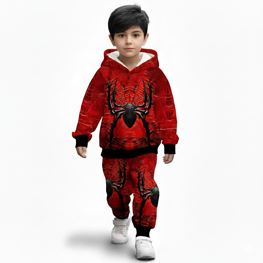 Spider Print Hooded Sweatshirt Outfit Set