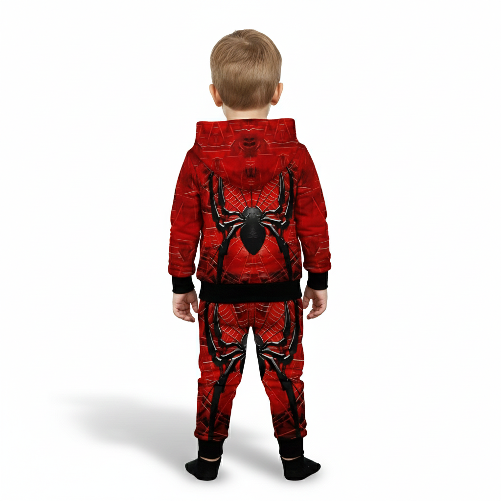 Spider Print Hooded Sweatshirt Outfit Set