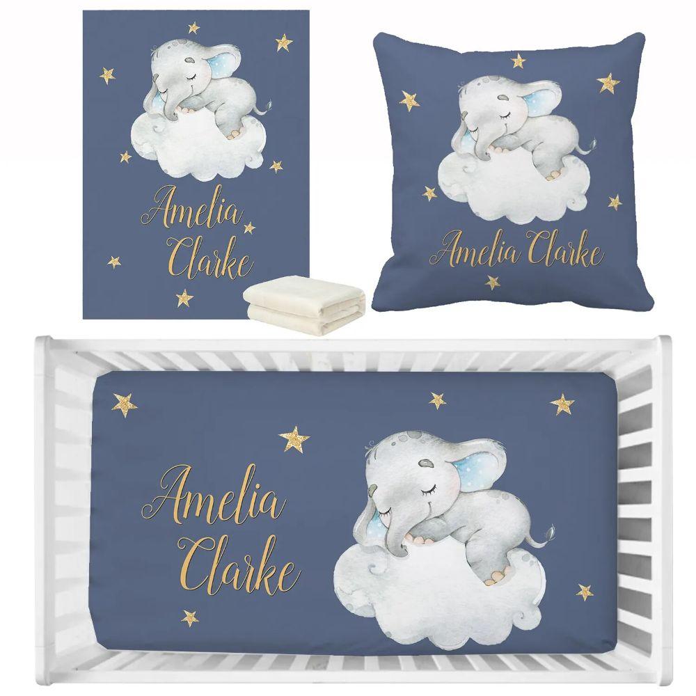 Custom Name Elephant Moon Star Bedding