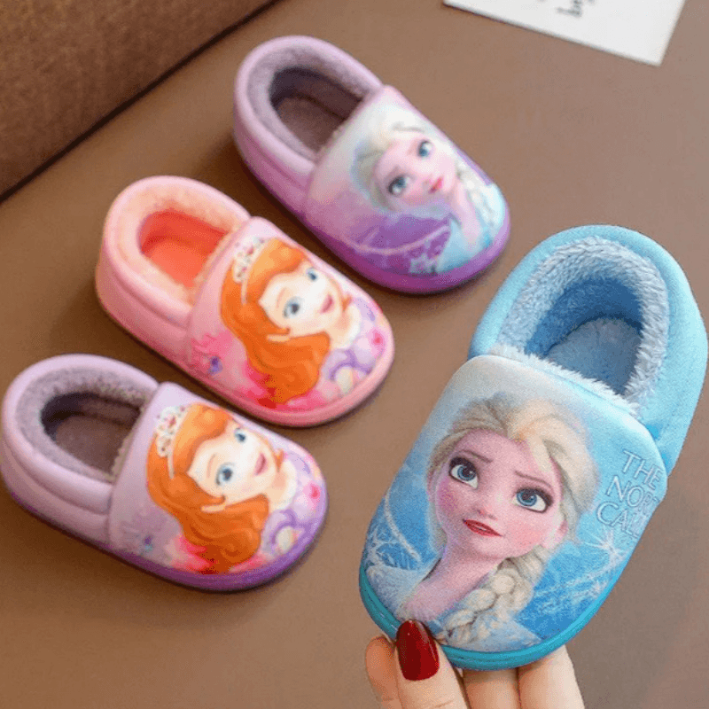 Girls Elsa Flat Shoes Cartoon Print Slip-On Winter Shoes
