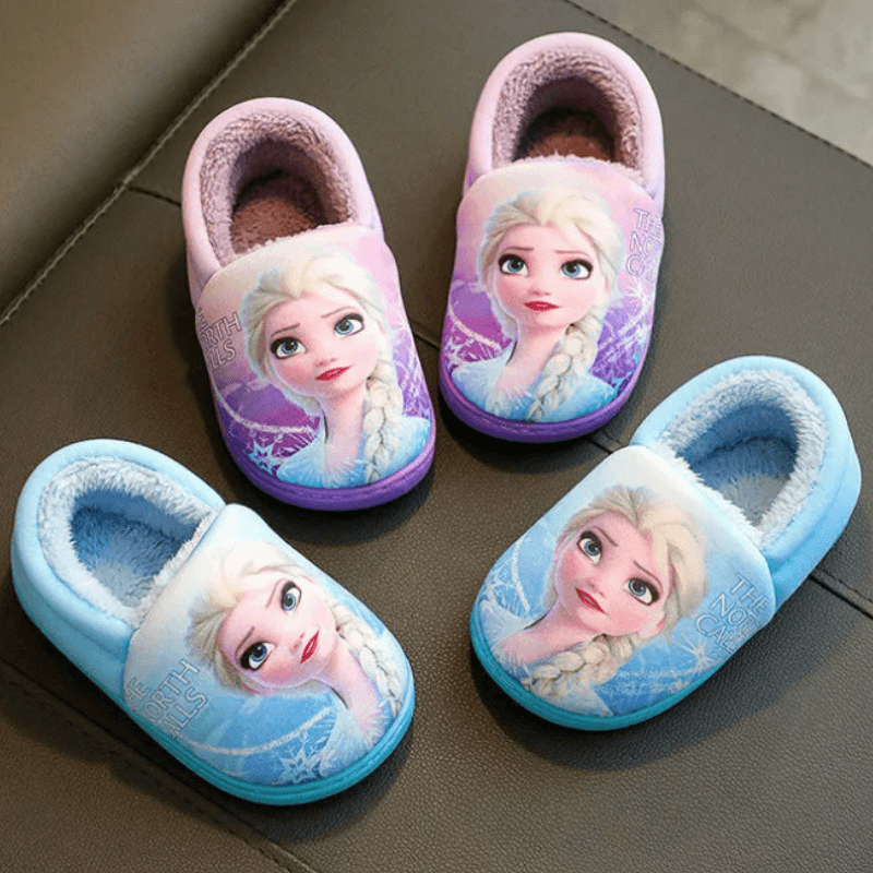 Girls Elsa Flat Shoes Cartoon Print Slip-On Winter Shoes
