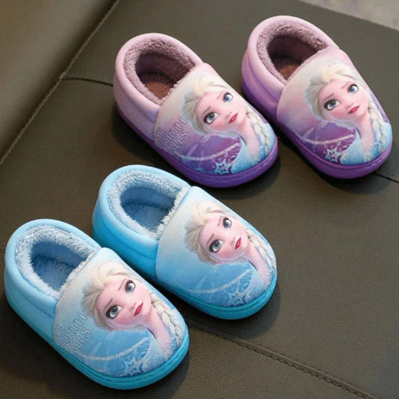 Girls Elsa Flat Shoes Cartoon Print Slip-On Winter Shoes