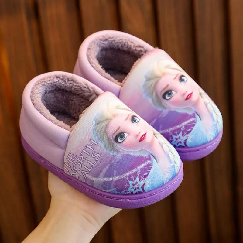 Girls Elsa Flat Shoes Cartoon Print Slip-On Winter Shoes