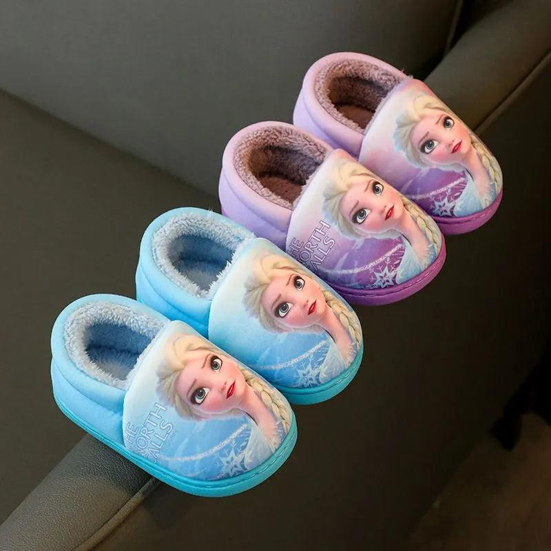 Girls Elsa Flat Shoes Cartoon Print Slip-On Winter Shoes