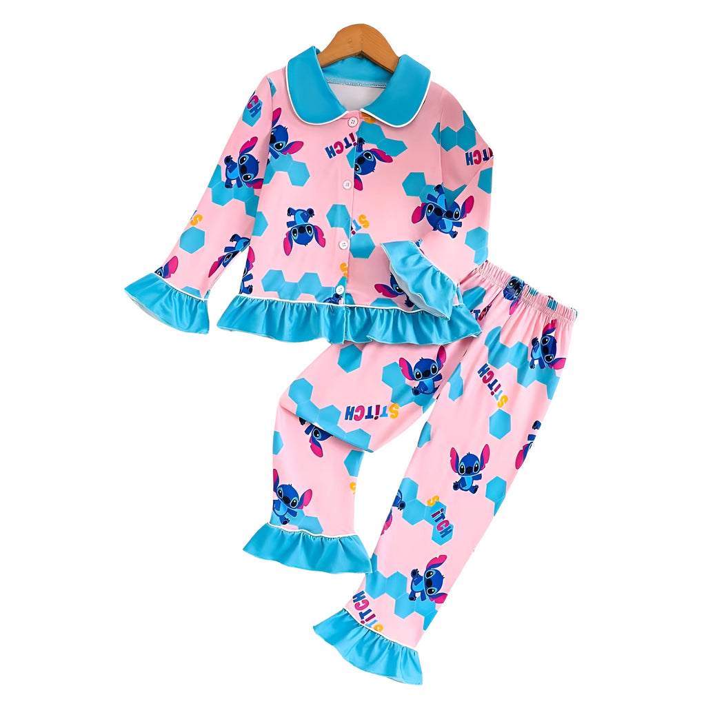 Stitch Cartoon Two Piece Printed Pajama Set