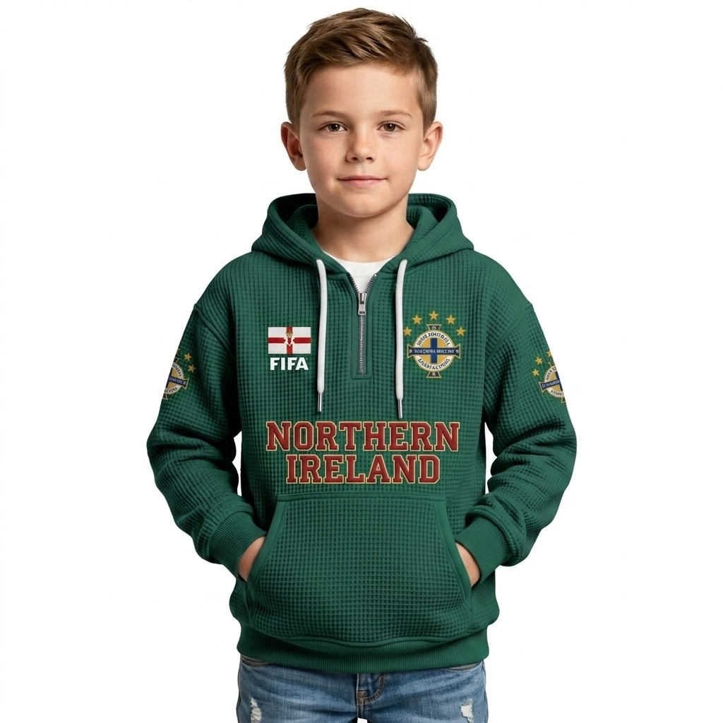 FIFA 2026 Northern Ireland Printed Waffle Quarter Zip Kids Football Fan Hoodie