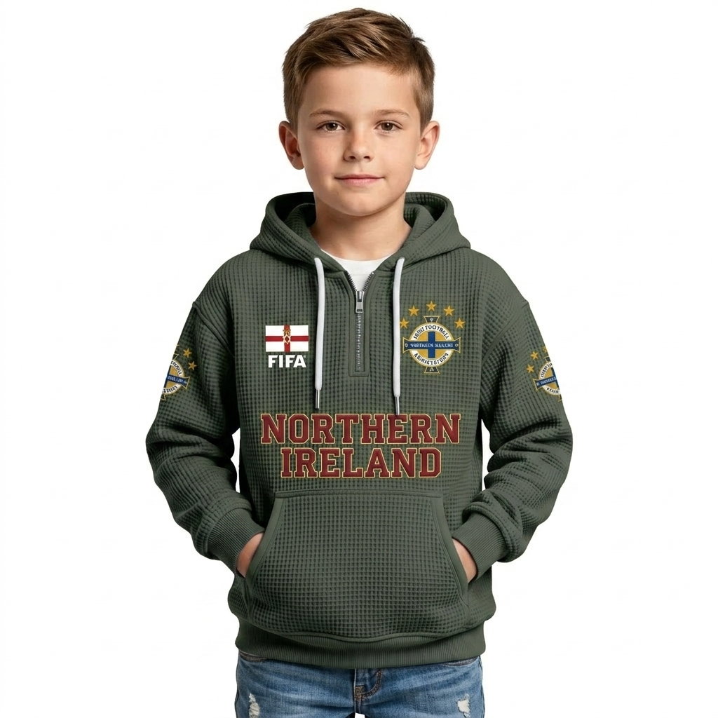 FIFA 2026 Northern Ireland Printed Waffle Quarter Zip Kids Football Fan Hoodie