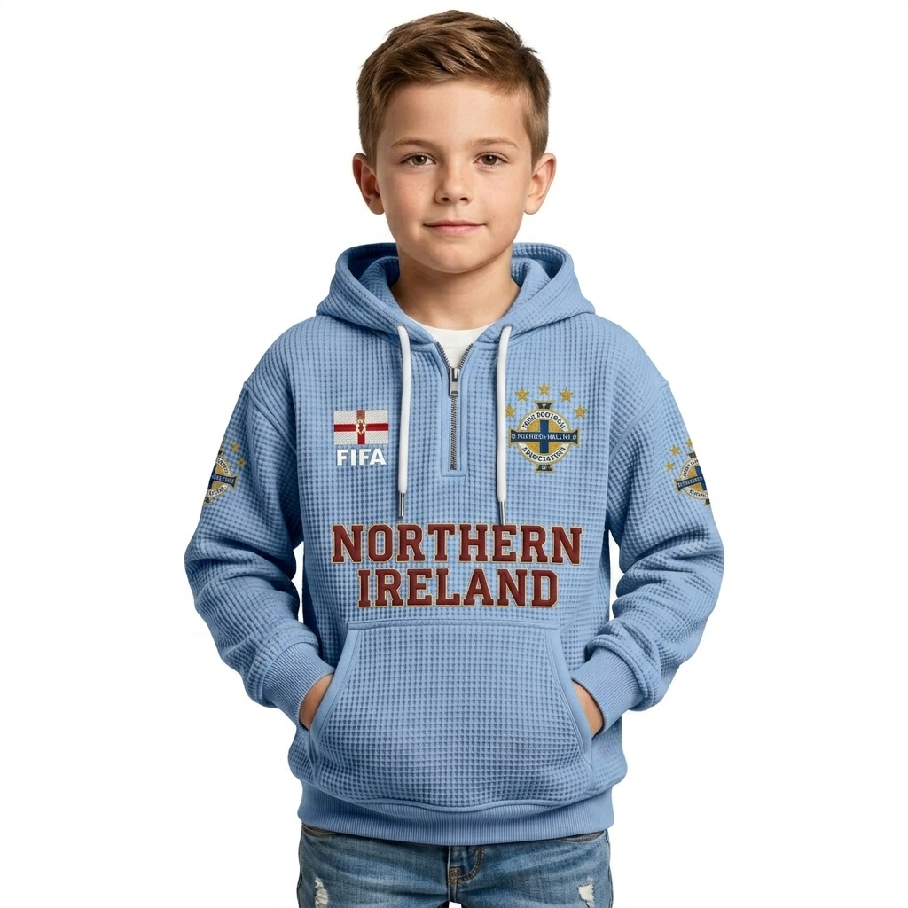FIFA 2026 Northern Ireland Printed Waffle Quarter Zip Kids Football Fan Hoodie