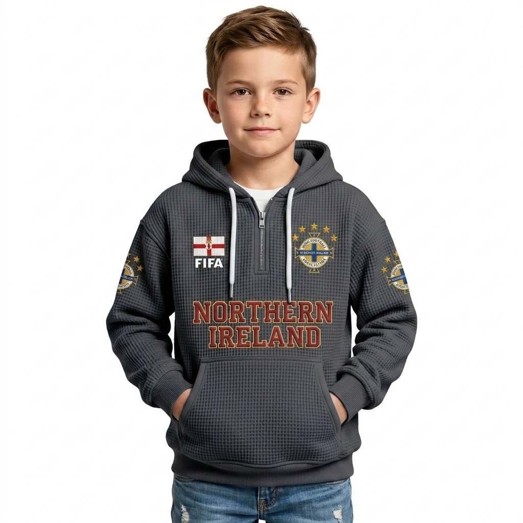 FIFA 2026 Northern Ireland Printed Waffle Quarter Zip Kids Football Fan Hoodie
