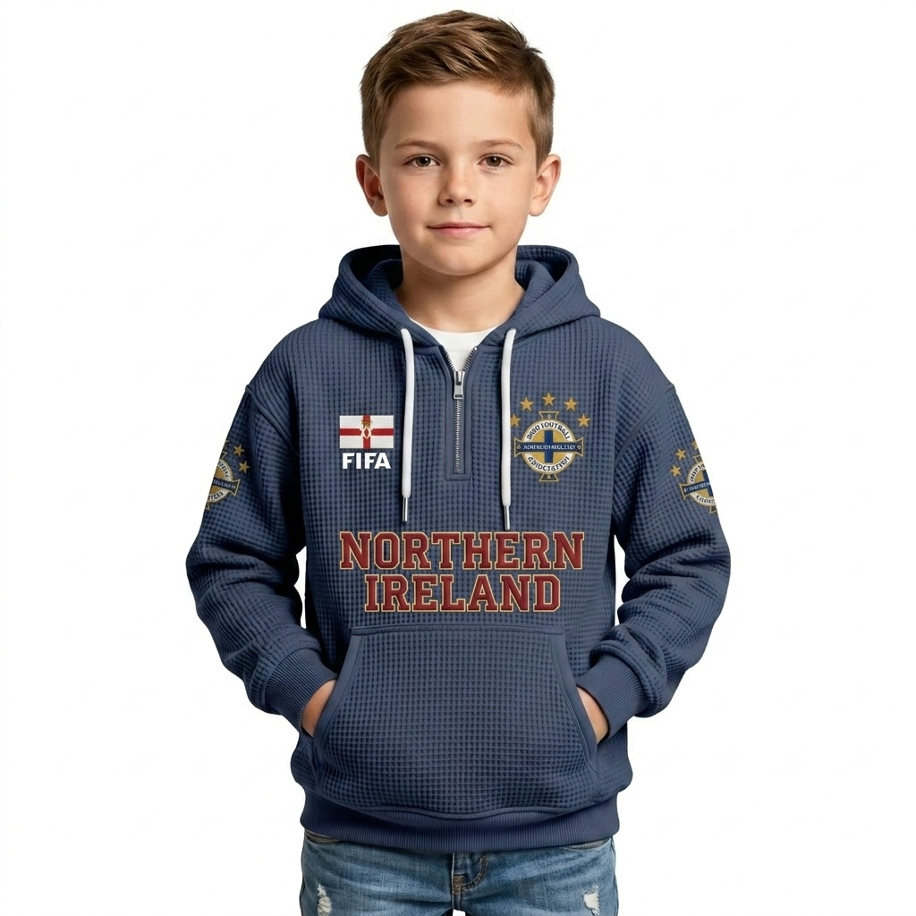 FIFA 2026 Northern Ireland Printed Waffle Quarter Zip Kids Football Fan Hoodie