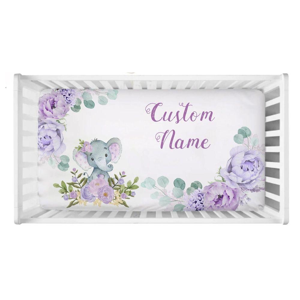 Custom Floral Elephant Crib Set