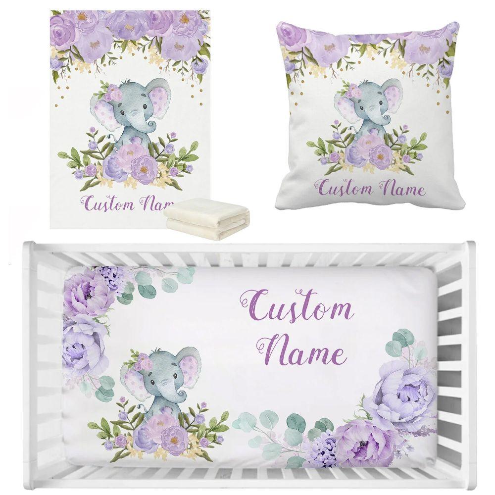 Custom Flower Elephant Crib Set