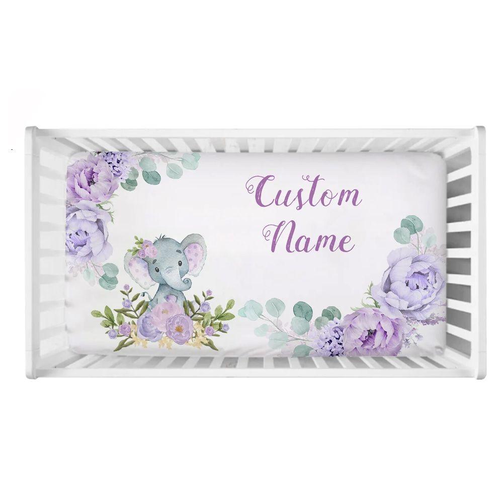 Custom Flower Elephant Crib Set