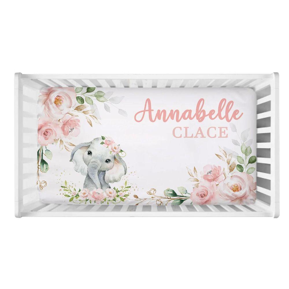 Custom Floral Elephant Crib Set