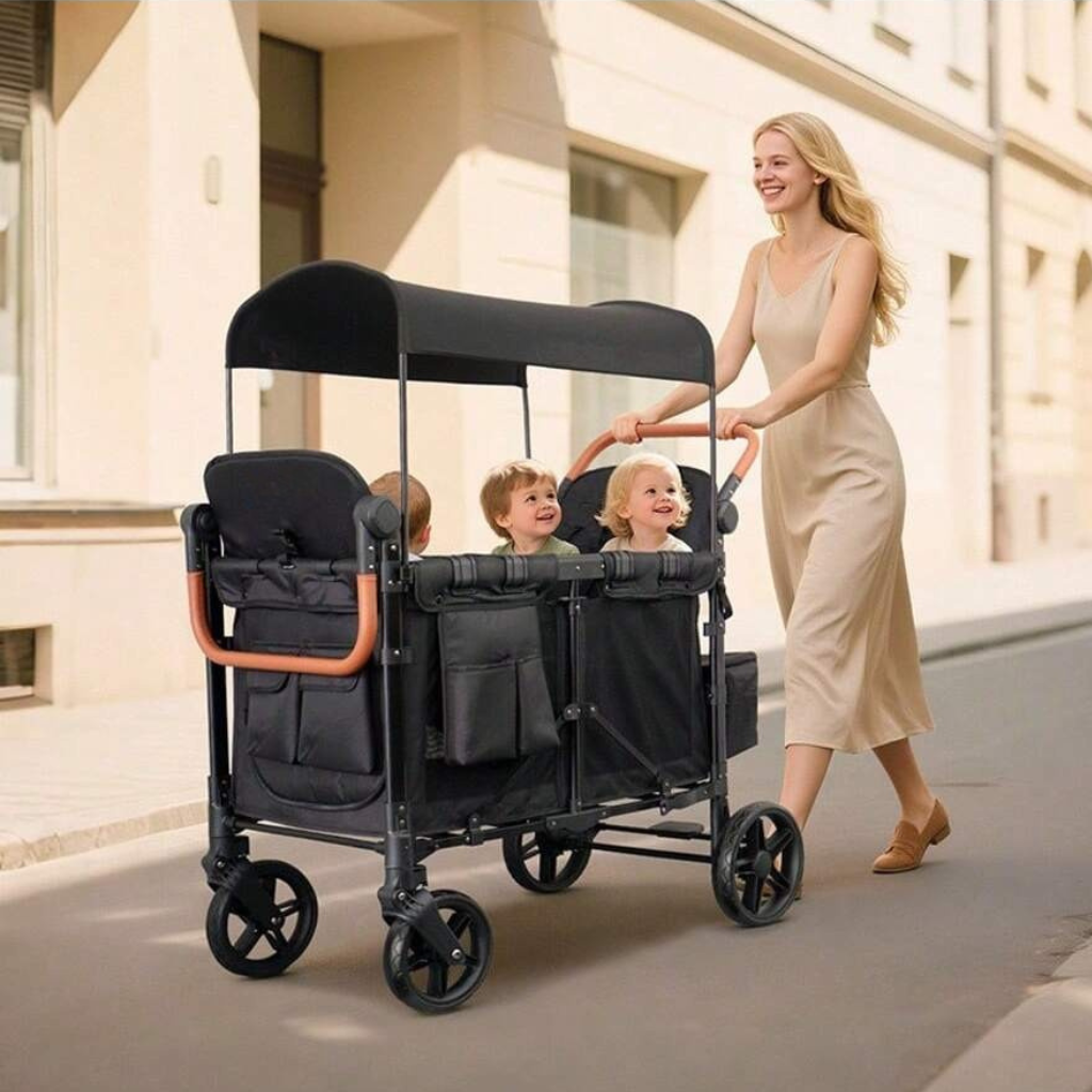 Dual Carriage Folding Wagon Stroller With Adjustable Handle