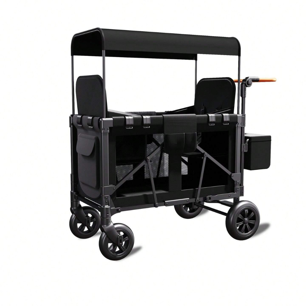 Dual Carriage Folding Wagon Stroller With Adjustable Handle